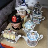 Collection of seven James Sadler collectors teapot together with Royal Doulton character jug 'The