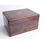 A Victorian rosewood toilet box, with electroplate mounted fittings.