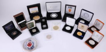 QEII five crown coin gold plated set with Swarovski crystal, Bradford Exchange, together with