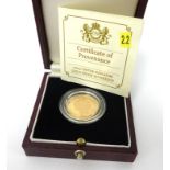 Royal Mint, QEII, proof, gold sovereign, 2013, boxed.