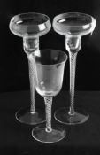 Pair of modern air twist candle holders and similar air twist wine glasses (3).