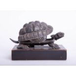 An early Victorian silver gilt novelty inkwell, in the form of a tortoise, with hinged shell