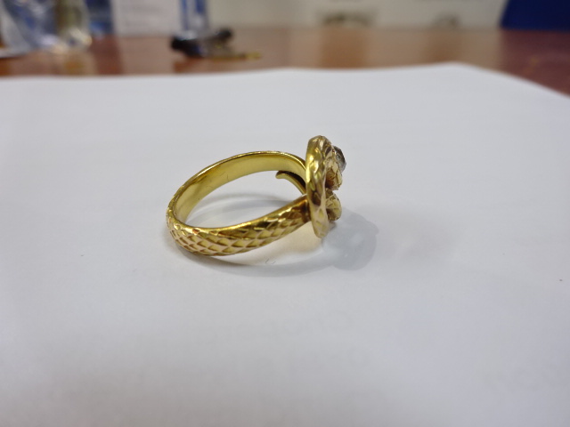 An antique diamond set snake ring, unmarked, size L. - Image 2 of 5