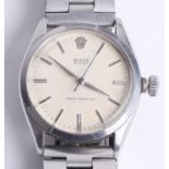 Rolex, a gents stainless steel Oyster shock-resisting wristwatch with baton numerals.