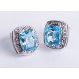 A pair 9ct diamond and topaz rectangular earrings.