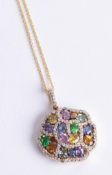 A 14ct gold multi stone pendant and chain, diameter 22mm.