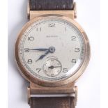 Mappin, a vintage gents 9ct manual wind wristwatch, sub seconds, diameter 27mm (lacks winder).