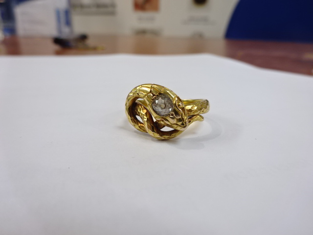 An antique diamond set snake ring, unmarked, size L. - Image 3 of 5