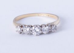 A diamond five stone ring, approx 60 pts, size Q.