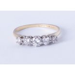 A diamond five stone ring, approx 60 pts, size Q.