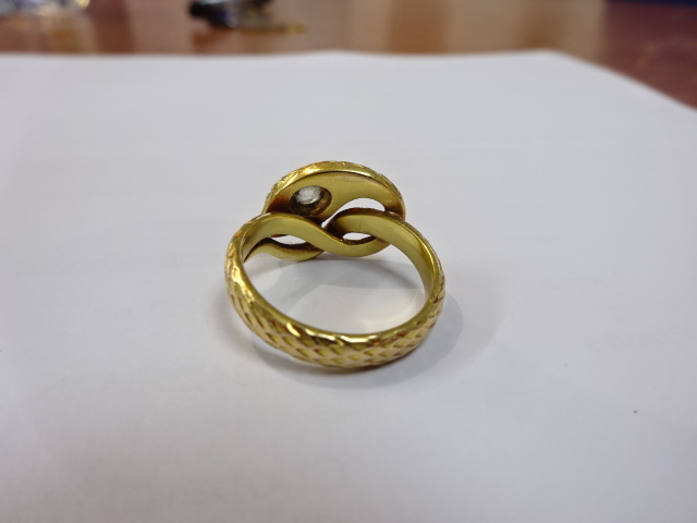 An antique diamond set snake ring, unmarked, size L. - Image 5 of 5