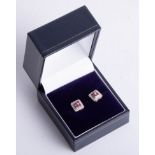 A pair 9ct ruby and diamond ring square earrings.