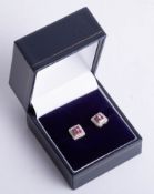 A pair 9ct ruby and diamond ring square earrings.