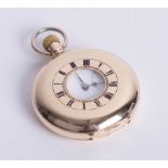 J.W. Benson, a 9ct yellow gold half hunter pocket watch, white enamel dial, Roman numerals with