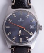 Omega, a gents Automatic Date wristwatch with blue dial.