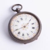 A 19th/ealry 20th century silver cased fob watch, with pretty enamel, gilt and decorative dial.