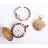 An 18ct gold pocket watch case 18.90g, a Hamilton wristwatch and a Waltham gold plated pocket