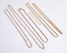 Five 9ct gold necklaces and a bracelet, approx 39.20g.