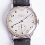 Longines, a gents large size wristwatch, sub seconds, diameter 35mm, the back plate marked 'M.J.