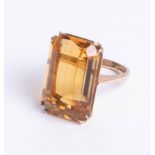 A 9ct large single stone citrine ring, stone size 22m x 16mm, size N.