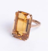 A 9ct large single stone citrine ring, stone size 22m x 16mm, size N.