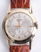 Longines, a gents 1951/52 automatic 9ct gold cased, wristwatch with baton chapter ring, date and