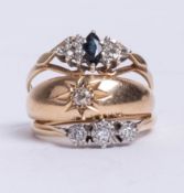 Two 18ct rings (approx 6.20g) comprising gypsy ring and diamond illusion set ring also a 9ct diamond