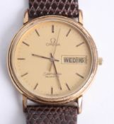 Omega, Seamaster, a gents gold plated Day Date Quartz wristwatch.