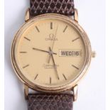 Omega, Seamaster, a gents gold plated Day Date Quartz wristwatch.