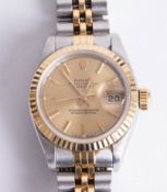 Rolex, a ladies steel and gold Oyster Perpetual Datejust wristwatch, spare link, with booklets, box,