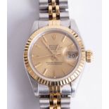 Rolex, a ladies steel and gold Oyster Perpetual Datejust wristwatch, spare link, with booklets, box,