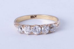 A diamond five stone ring, approx 80 pts, size Q.