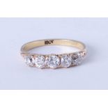 A diamond five stone ring, approx 80 pts, size Q.