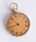 An 18ct gold miniature pocket watch, roman numerals, diameter 25mm.