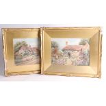Pair late 19th/early 20th century signed watercolours, 'Country Cottages', one indistinctly
