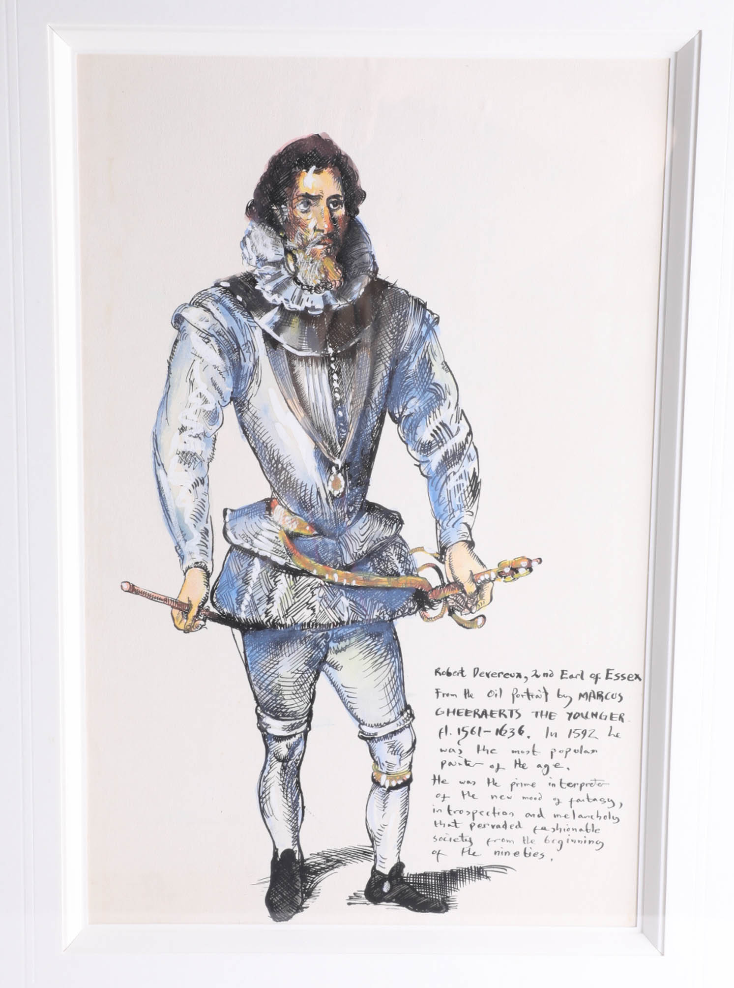 Robert Lenkiewicz (1941-2002) 'Robert Devereux', pen and ink/watercolour, 38 x 23.5cm, a preparatory - Image 2 of 2