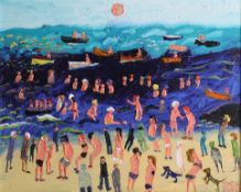 Fred YATES (1922-2008) 'A Day at the Seaside', oil on canvas, signed, 31 x 40cm.