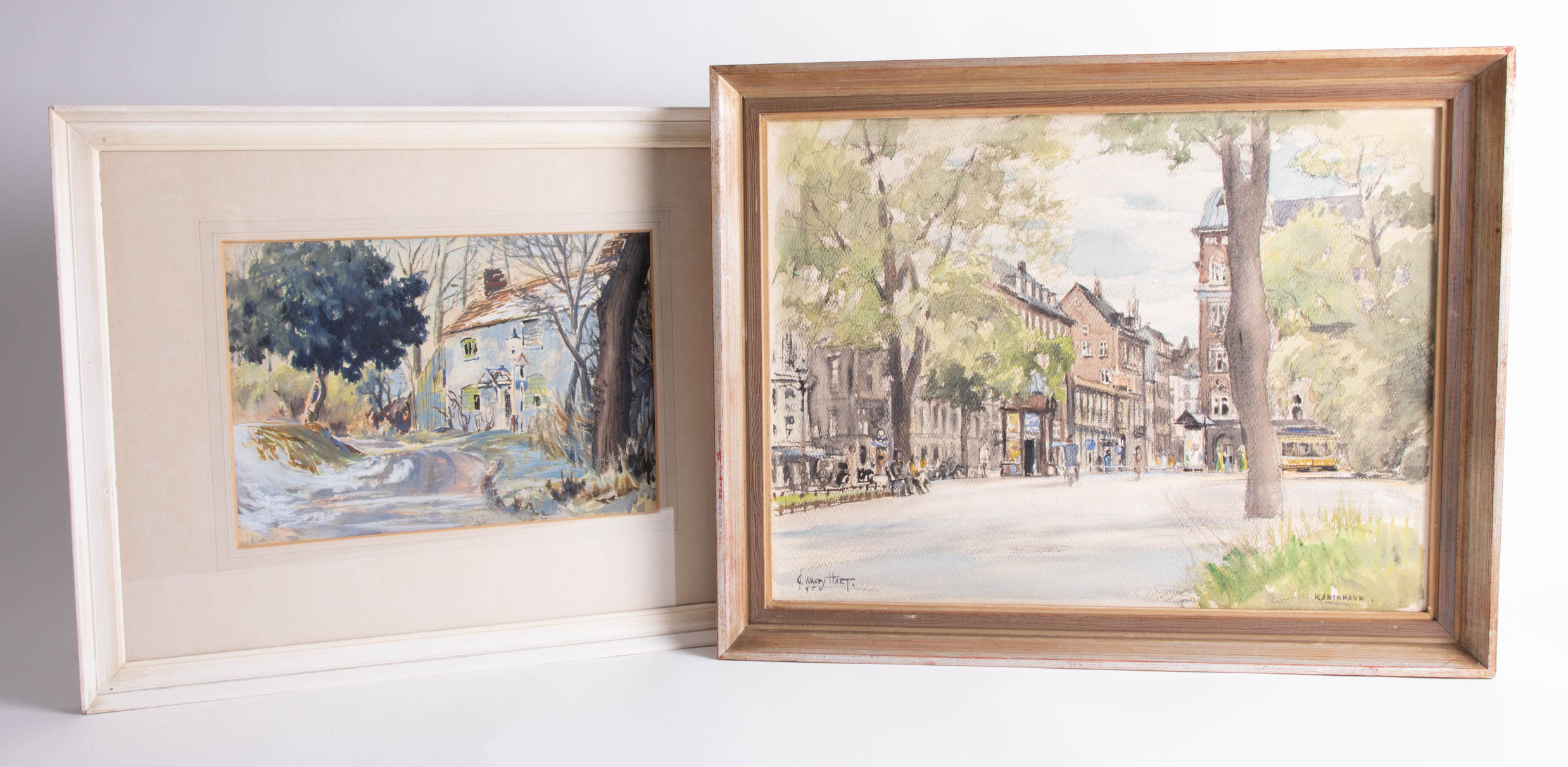 John Wacey Hart, two watercolours, 'The Junction at Toldbodvej', framed 38cm x 50cm, and 'Winter