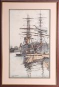 Nora Davidson, watercolour 'Harbour', framed and glazed, 49cm x 28.5ocm.