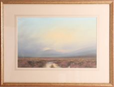 J. Macbone, watercolour 'Moorlands and Marshlands' signed 24cm x 39cm, framed and glazed.