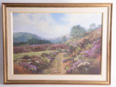 Linda Wallis, oil on board 'Highland Glen', signed, 43cm x 60cm, framed, Exhibited, The