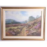 Linda Wallis, oil on board 'Highland Glen', signed, 43cm x 60cm, framed, Exhibited, The