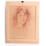 John Henry Alphonso Da Costa (1867-1931) 'Portrait of a Young Woman', red crayon drawing, signed,