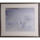 Anthea Libby, watercolour 'Fisherman', 36cm x 45cm, framed.