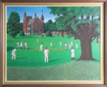 Larry Smart (1945-2005) 'Cricket Scene', signed, oil on canvas, dated 1986, framed, 60cm x 75cm, (