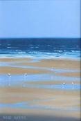 Mike Woods, oil on board 'beach Scene' signed, 19cm x 13cm, framed.