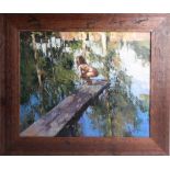 Alexey Zaitsev, Russian, oil on canvas 'Girl on a diving board', 2004, signed on front and rear,