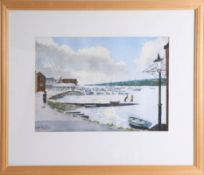 Wilf Plowman, 'Church Steps, Topsham' watercolour, framed and glazed, 30cm x 43cm (Wilf Plowman is a