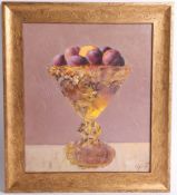Andrew Aranyshev 'Vase With the Plums' oil on canvas, signed, gilt frame, 34cm x 29cm.