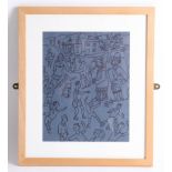 Fred YATES (1922-2008) 'Figure Studies', pen and ink on blue paper, Gallery Label to verso signed by